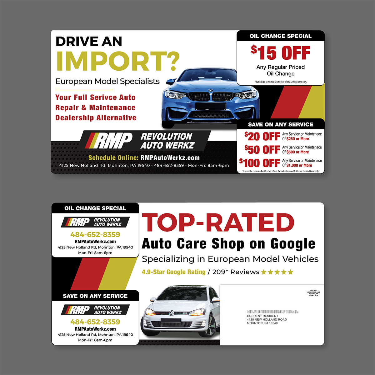 Large Plastic Postcard Mailer for Specialty Auto Shop