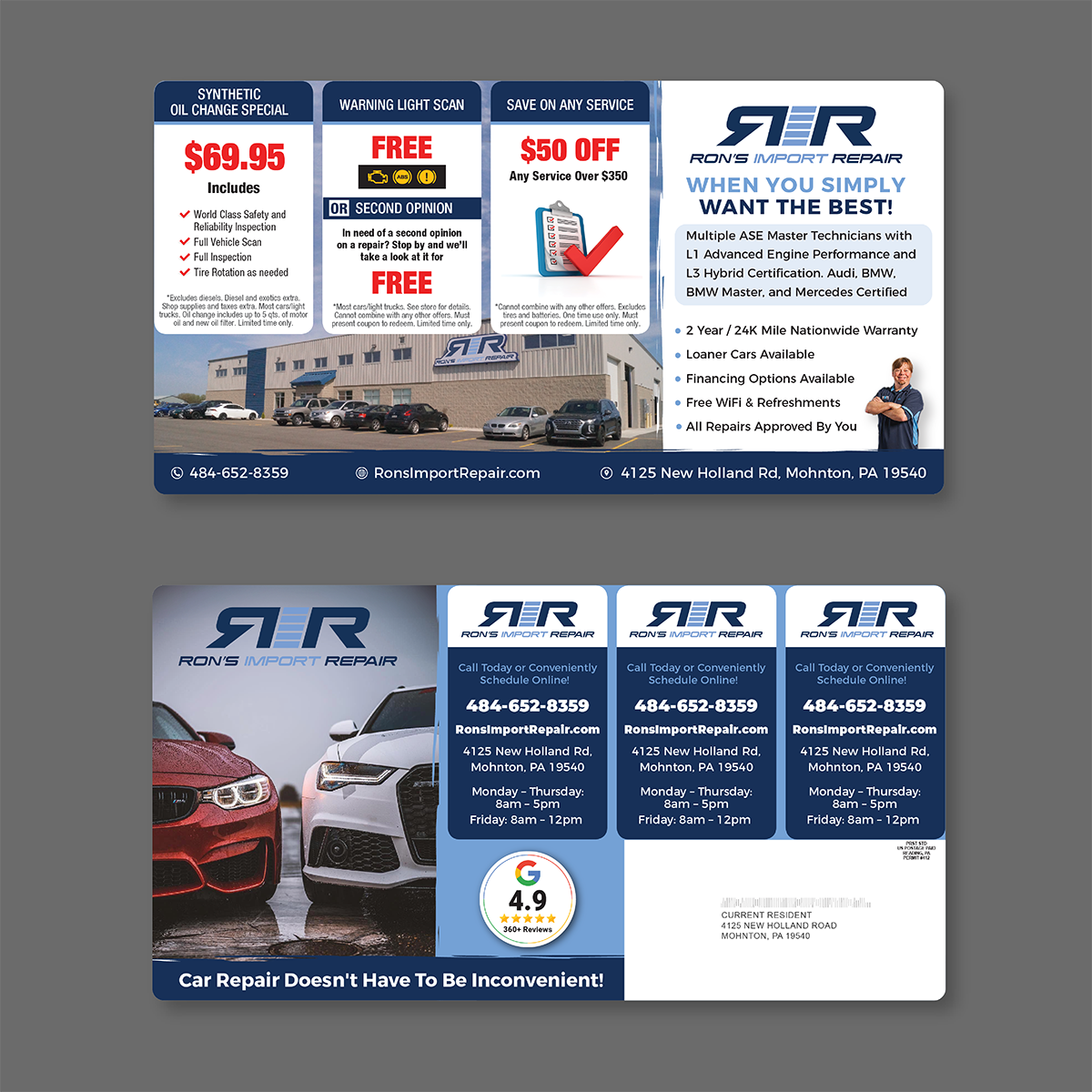 Large Plastic Postcard for Specialty Automotive Shop